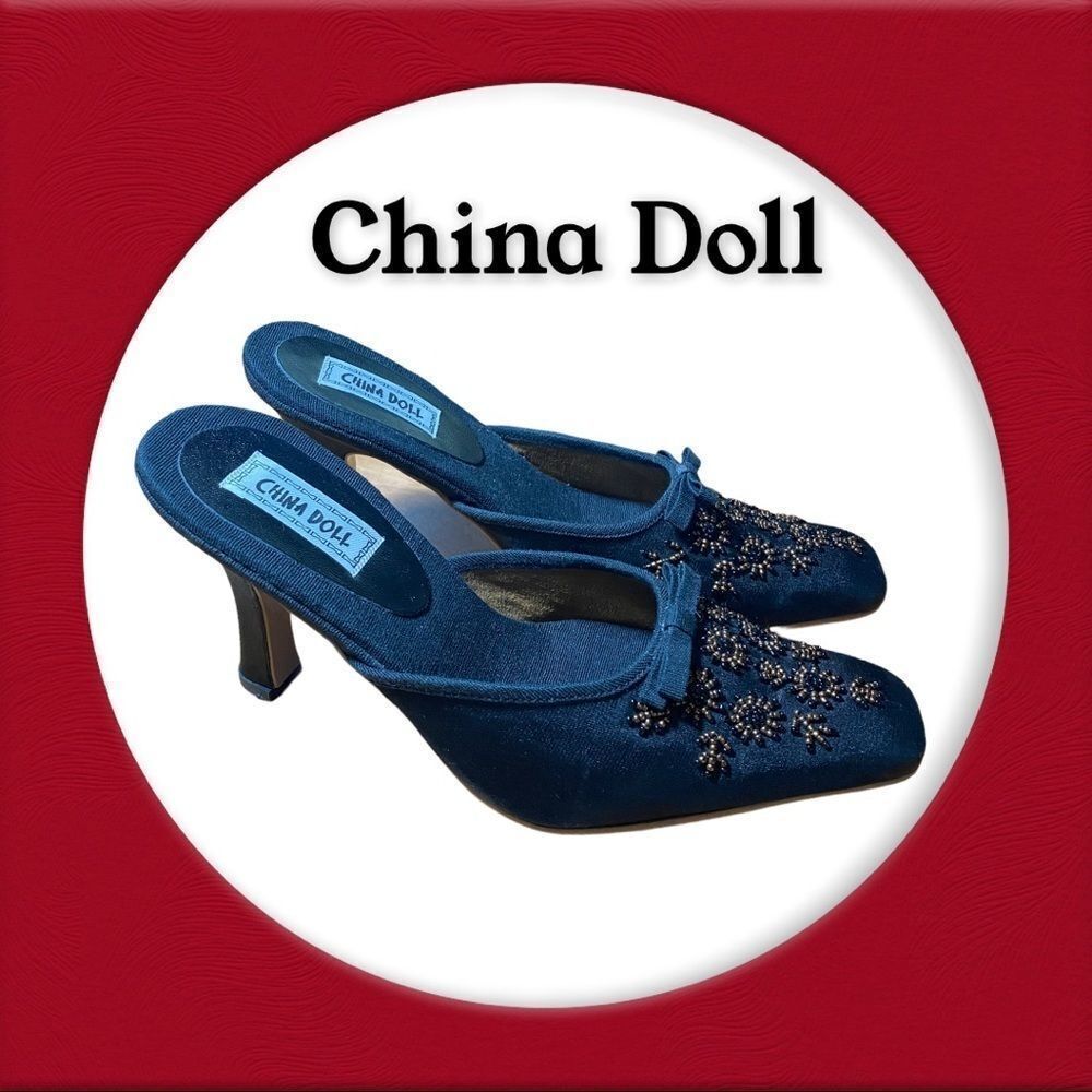 China Doll Black Beaded Slide Mules 7